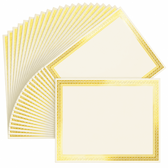 Certificate Paper 8.5 x 11 for Printing, 50 Sheets Ivory Gold Foil Border Diploma Paper for Awards