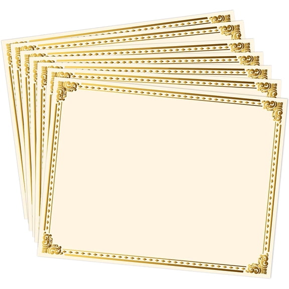 Certificate Paper Gold Foil Metallic Border Blank Award Certificate for Recognition Appreciation, Laser and Inkjet Printer Compatible, 11 x 8.5 Inches (50 Pieces)