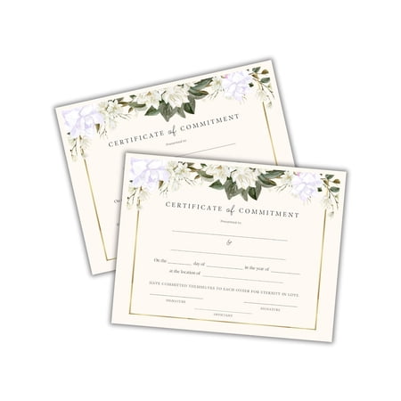 Certificate of Commitment Ceremony 6pk on Linen 8.5x11 Vow Renewal Handfasting Keepsake Wedding Day Signed Greenery Love Marriage