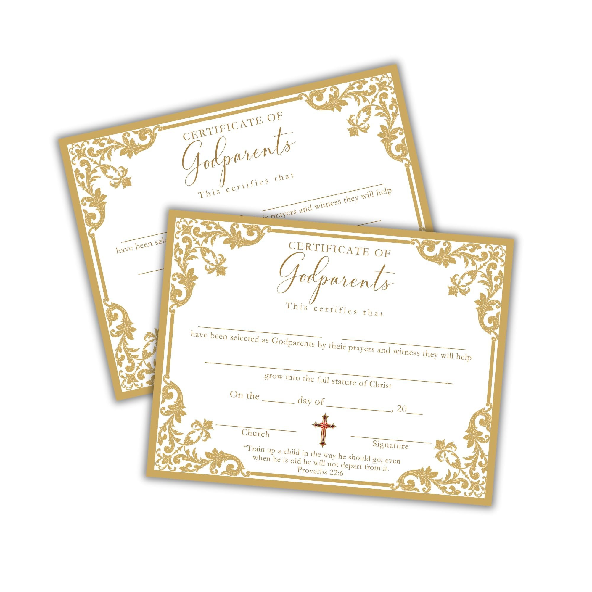 Certificate of Godparents 6pk 8.5x11 Linen Gold Church Religious Baptism Keepsake Award Recognition Ceremony New Church Membership Commitment