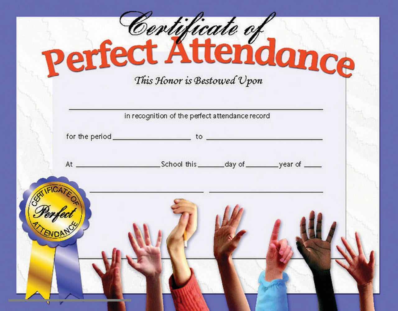 Certificate of Perfect Attendance, 8.5\, image size:1280x1001