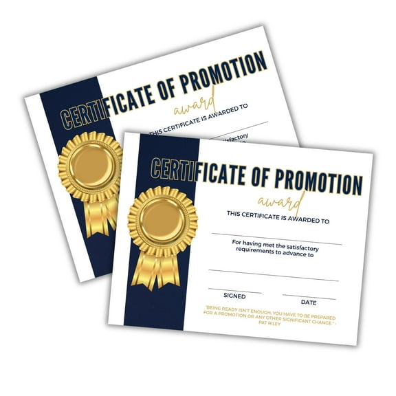 Certificate of Promotion Company Employee Award 30pk 8.5x11 Congratulations Gold Blue Corporate Advance Appreciation for Office Frame