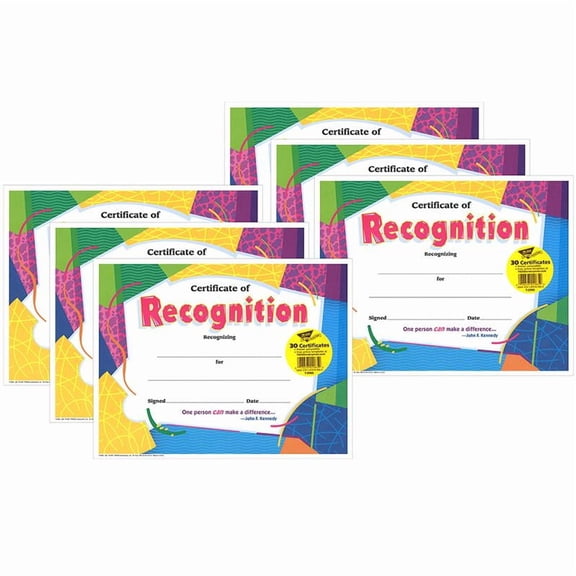 TREND Certificate of Recognition Colorful Classics Certificates, 30 Per Pack, 6 Packs