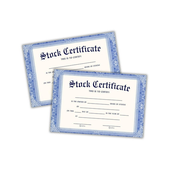 Certificate of Stock Ownership Blank 30pk 6x9 Cardstock Bulk Investors Vintage Blue Old Corporate Printable Book Kit for LLC Corporations