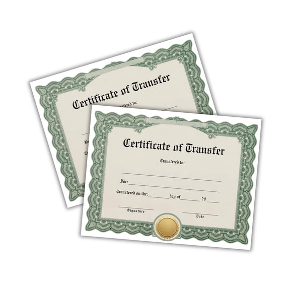 Certificate of Transfer 6pk on Linen 8.5x11 Ownership Stock LLC Members Shares Business Equity Record Company Exchange Interest New Owner