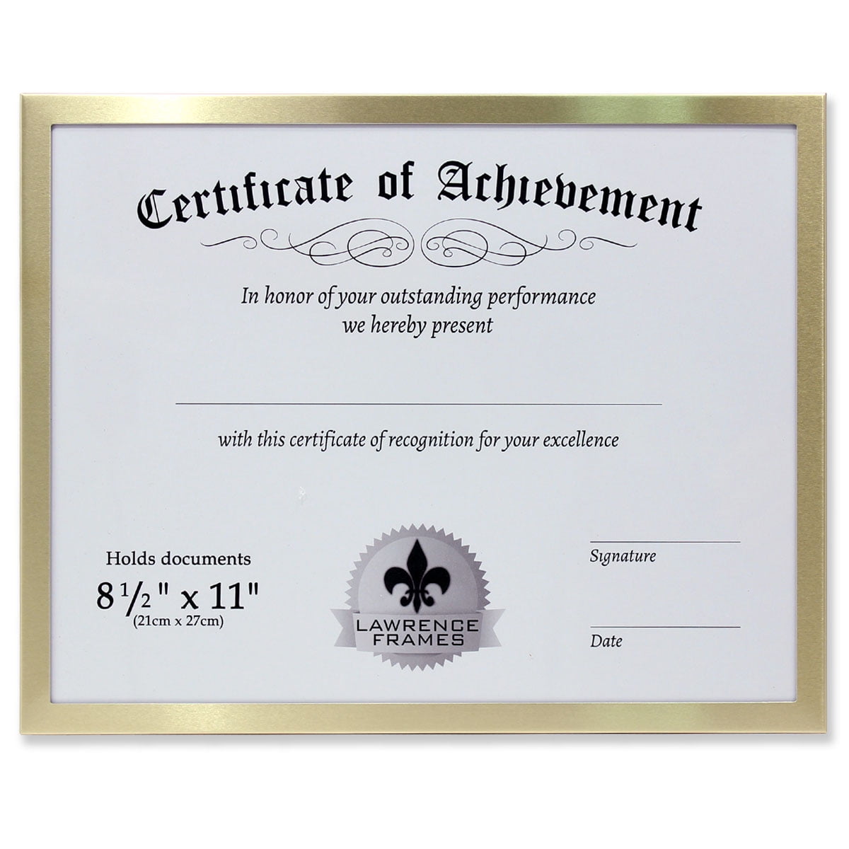 Elegant Gold Aluminum 8.5x11 Document Frame for Wall Display