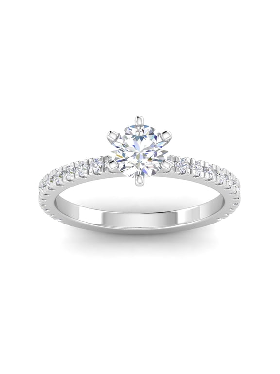 Certified 1.00 Carat TW Round Natural Diamond Engagement Rings in 14k White Gold