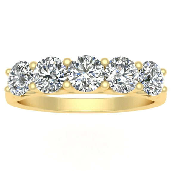 Certified 1.00ctw Diamond Five Stone Wedding Band in 14k Yellow Gold (G-H, I2-I3)