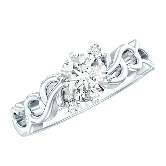 Rosec Jewels Certified 1 Carat Lab Created Diamond Engagement Ring, EF-VS Grade - Ideal For Gift, 18K White Gold, US 8.00