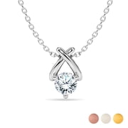 JeenMata X-Shaped Round Cut Lab Grown Diamond Pendant Necklace in 18K White Gold Plating for Women