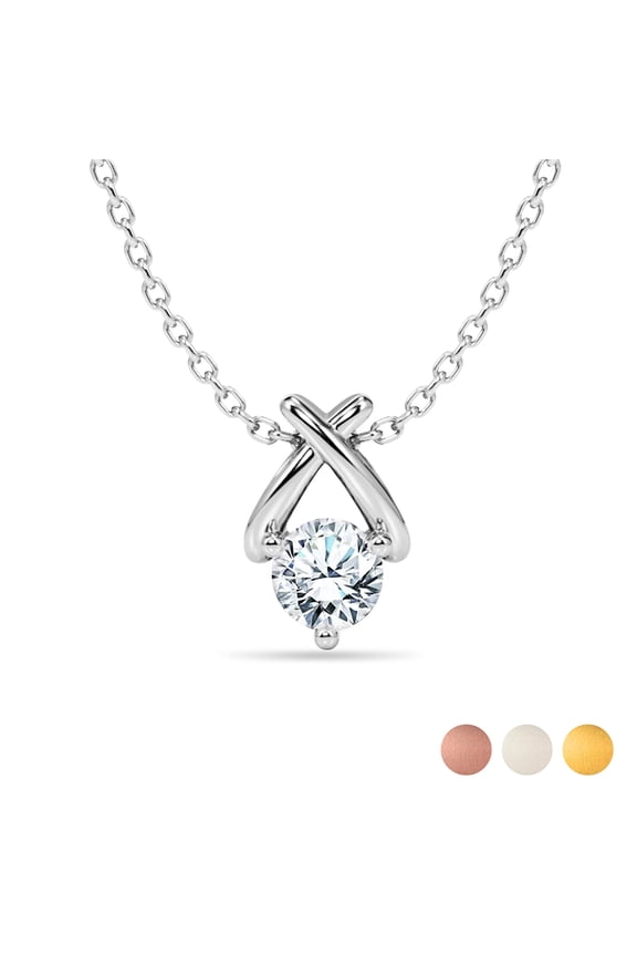 X-Shaped Round Cut Lab Grown Diamond Pendant Necklace in 18K White Gold Plating for Women