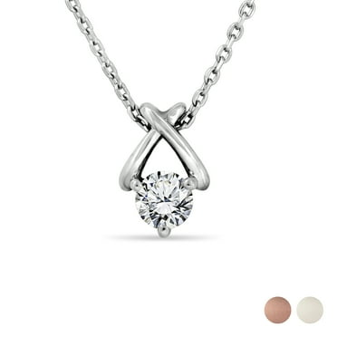 JeenMata Certified X-Shaped Round Cut Lab Grown Diamond Pendant Necklace in 18K White Gold Over Silver