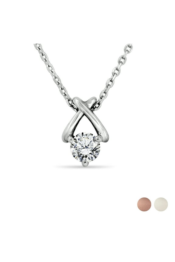 X-Shaped Round Cut Lab Grown Diamond Pendant Necklace in 18K White Gold over Silver