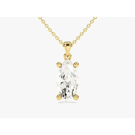 Certified 1 Carat Marquise Cut D/VVS1 Natural Moissanite Solitaire Pendant With 18" Chain 14K Yellow Gold Plated Silver