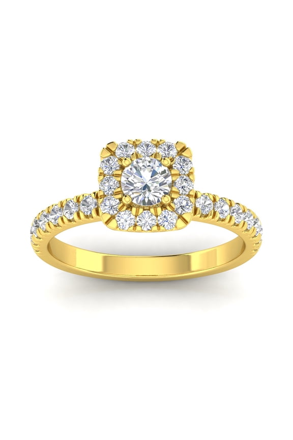 Certified 1 Carat TW Women’s Natural Diamond Halo Engagement Ring in 10k Yellow Gold (G Color, I2 Clarity)