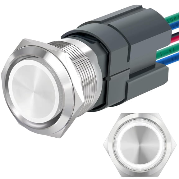 Certified 1522 locking button switch white 1222 waterproof angel eye stainless steel round self-locking 7/8 inch with wire socket