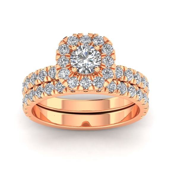 Certified 2.00 Carat TW Diamond Halo Engagement Ring Bridal Set in 14k Rose Gold (G-H, I2-I3)