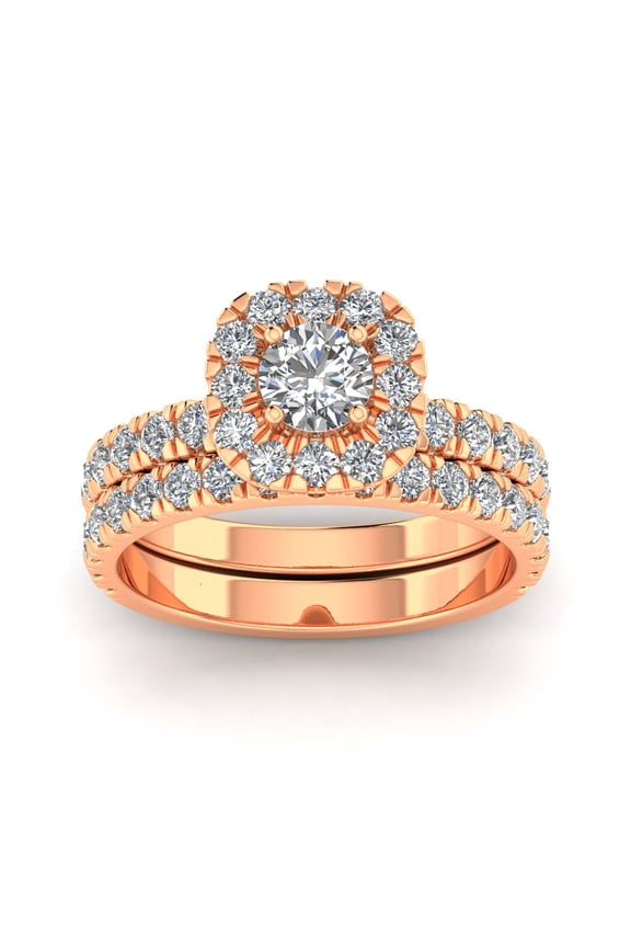 Certified 2.00 Carat TW Diamond Halo Engagement Ring Bridal Set in 14k Rose Gold (G-H, I2-I3)