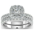 thumbnail image 1 of Certified 2.00 Carat TW Diamond Halo Engagement Ring Bridal Set in 14k White Gold (G-H, I2-I3), 1 of 5