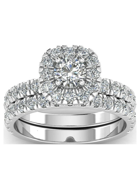 Certified 2.00 Carat TW Diamond Halo Engagement Ring Bridal Set in 14k White Gold (G-H, I2-I3)