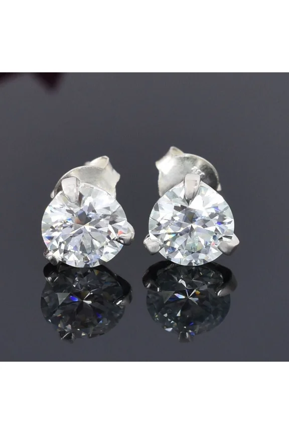 Certified 2.30 Ct Off White Diamond Solitaire Studs In Prong Setting, 925 Silver