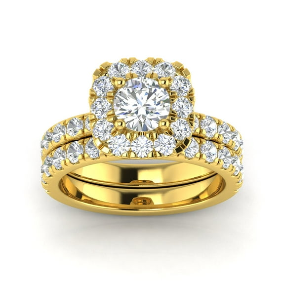 Certified 2.75 Carat TW Diamond Halo Engagement Ring Bridal Set in 14k Yellow Gold (H-I, I2-I3)