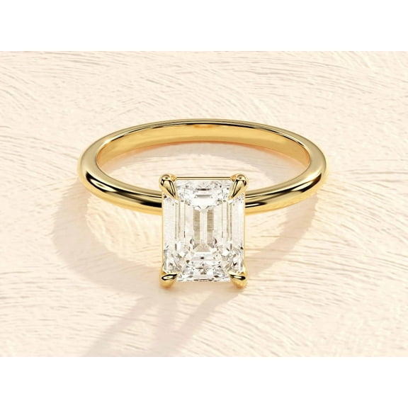 Certified 2 Ct Radiant Cut D/VVS1 Natural Moissanite 4 Prong Solitaire Engagement Ring 14K Yellow Gold Plated Silver