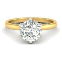 Certified 2 Ct Round Cut D/VVS1 Natural Moissanite 6 Prong Solitaire Engagement Ring 14K Yellow Gold Plated Silver