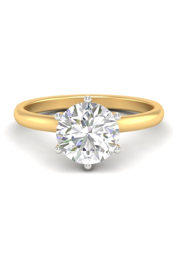 Certified 2 Ct Round Cut D/VVS1 Natural Moissanite 6 Prong Solitaire Engagement Ring 14K Yellow Gold Plated Silver