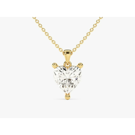 Certified 3 Carat Heart Cut D/VVS1 Natural Moissanite Solitaire Pendant With 18" Chain 14K Yellow Gold Plated Silver