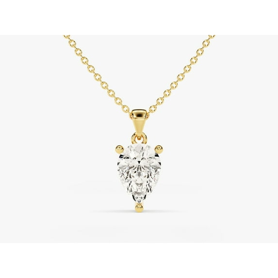 Certified 3 Carat Pear Cut D/VVS1 Natural Moissanite Solitaire Pendant With 18" Chain 14K Yellow Gold Plated Silver