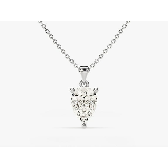 Certified 4 Carat Pear Cut D/VVS1 Natural Moissanite Solitaire Pendant With 18" Chain 14K White Gold Plated Silver