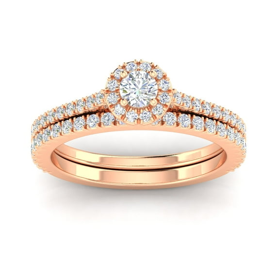 Certified 5/8ctw Diamond Halo Bridal Set Engagement Ring in 10k Rose Gold (G-H, I2-I3)