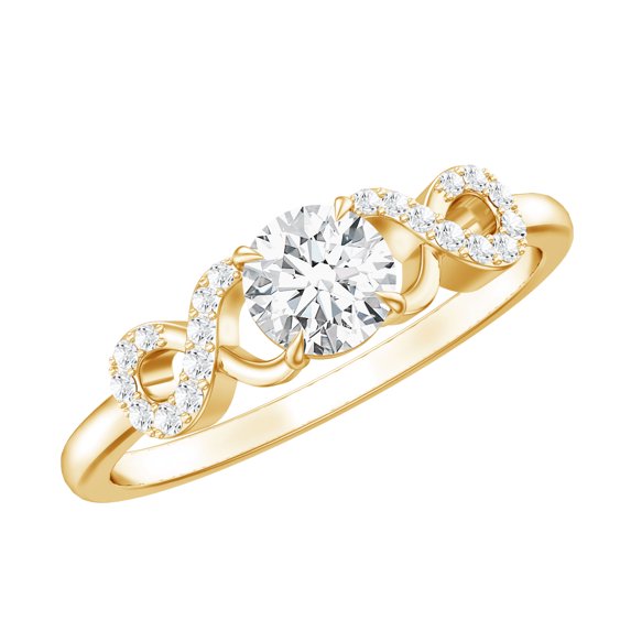 Rosec Jewels Certified 5MM Lab Grown Diamond Solitaire Promise Ring for Her, EF-VS Quality, 14K Yellow Gold, US 8.50