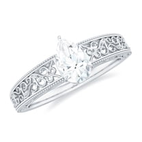 Rosec Jewels Certified 5x7mm Pear Lab Diamond Filigree Engagement Ring - EF-VS Grade, 925 Sterling Silver, US 4.00