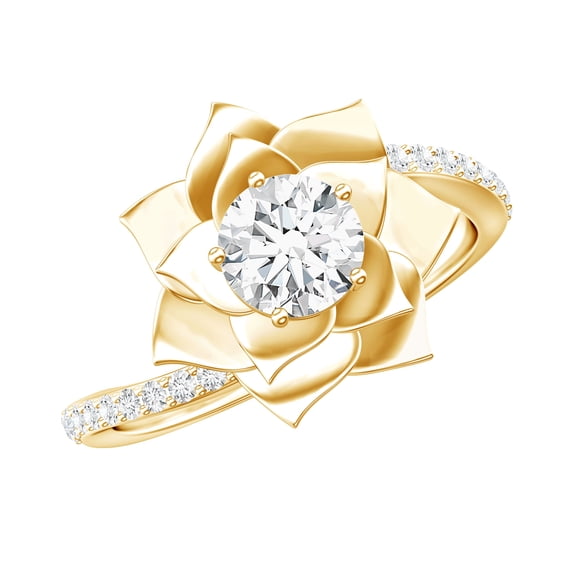 Rosec Jewels Certified 5mm Lab Grown Diamond Lotus Flower Engagement Ring - EF-VS Quality, 10K Yellow Gold, US 10.00