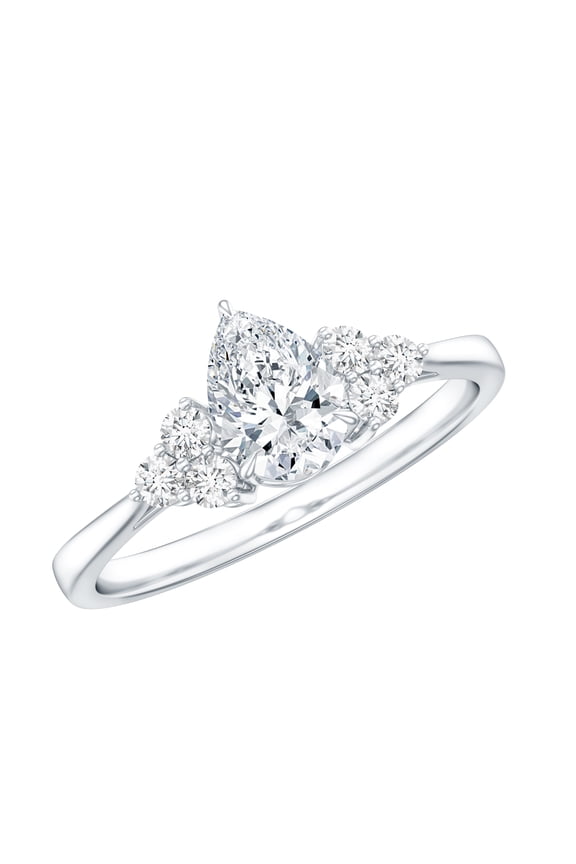Certified 5x7 MM Lab Grown Diamond Pear Engagement Ring, EF-VS Quality, 14K White Gold, US 4.00