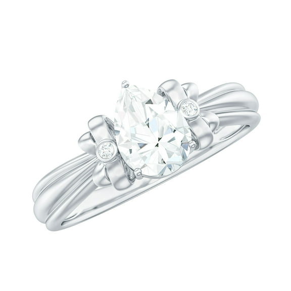 Rosec Jewels Certified 5x7mm Pear Lab Grown Diamond Engagement Ring, EF-VS Quality - With Jewelry Box, 925 Sterling Silver, US 4.00