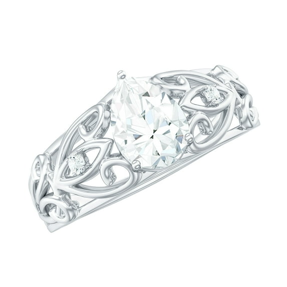 Rosec Jewels Certified 5x7mm Pear Lab Grown Diamond Filigree Engagement Ring, EF-VS Quality, 14K White Gold, US 12.50