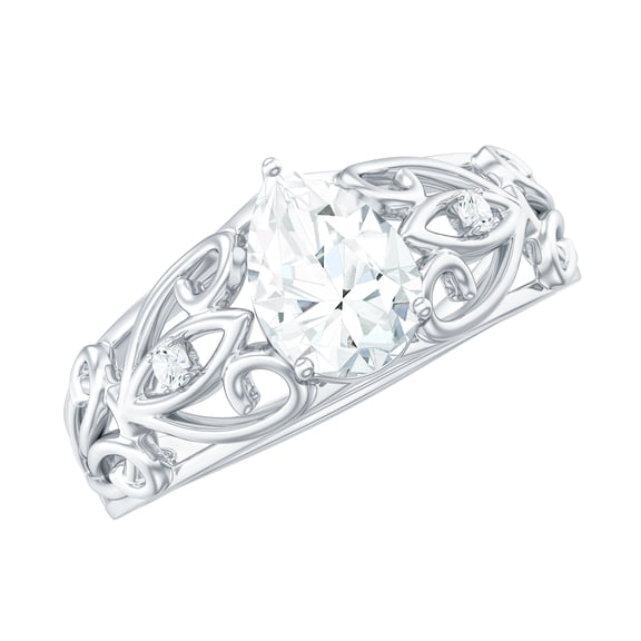 Rosec Jewels Certified 5x7mm Pear Lab Grown Diamond Filigree Engagement Ring, EF-VS Quality, 925 Sterling Silver, US 4.00
