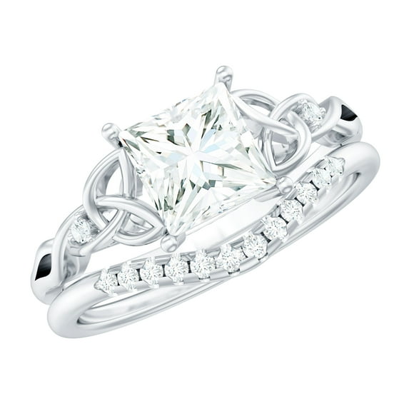 Rosec Jewels Certified Lab Grown Diamond 6MM Princess Cut Engagement Ring Set with Enhancer, EF-VS Quality, 10K White Gold, US 3.50