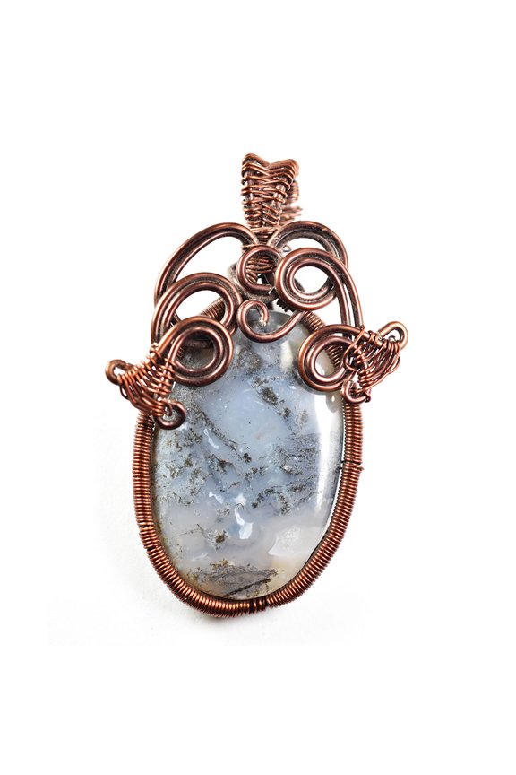 Certified 87.25 Ct Nature Dendritic Agate Copper Wrapped Jewelry Oval Pendant