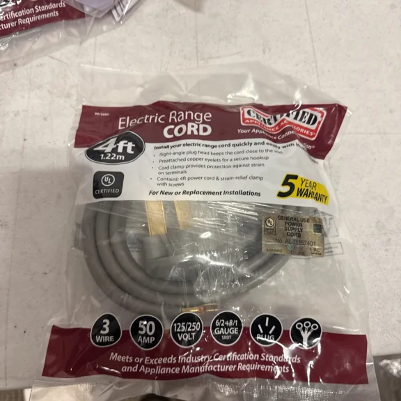 Certified Appliance Accessories 4 Ft. 6/2 2-Wire Closed-Eyelet 50 Amp Range Cord