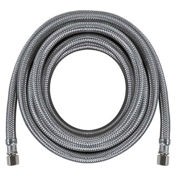 Certified Appliance Accessories Braided Stainless Steel PVC Ice Maker Connector with 1/4-In. Compression, 15 Ft.