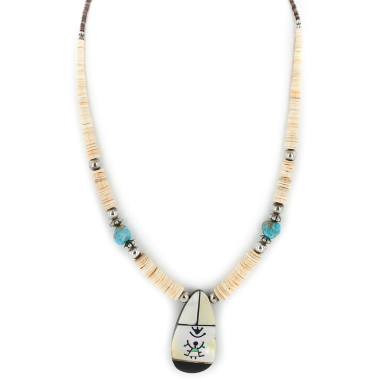 Native American Graduating Color Navajo Shell Sterling Silver Necklace Native American Graduating Color Navajo Shell Sterling Silver Necklace
