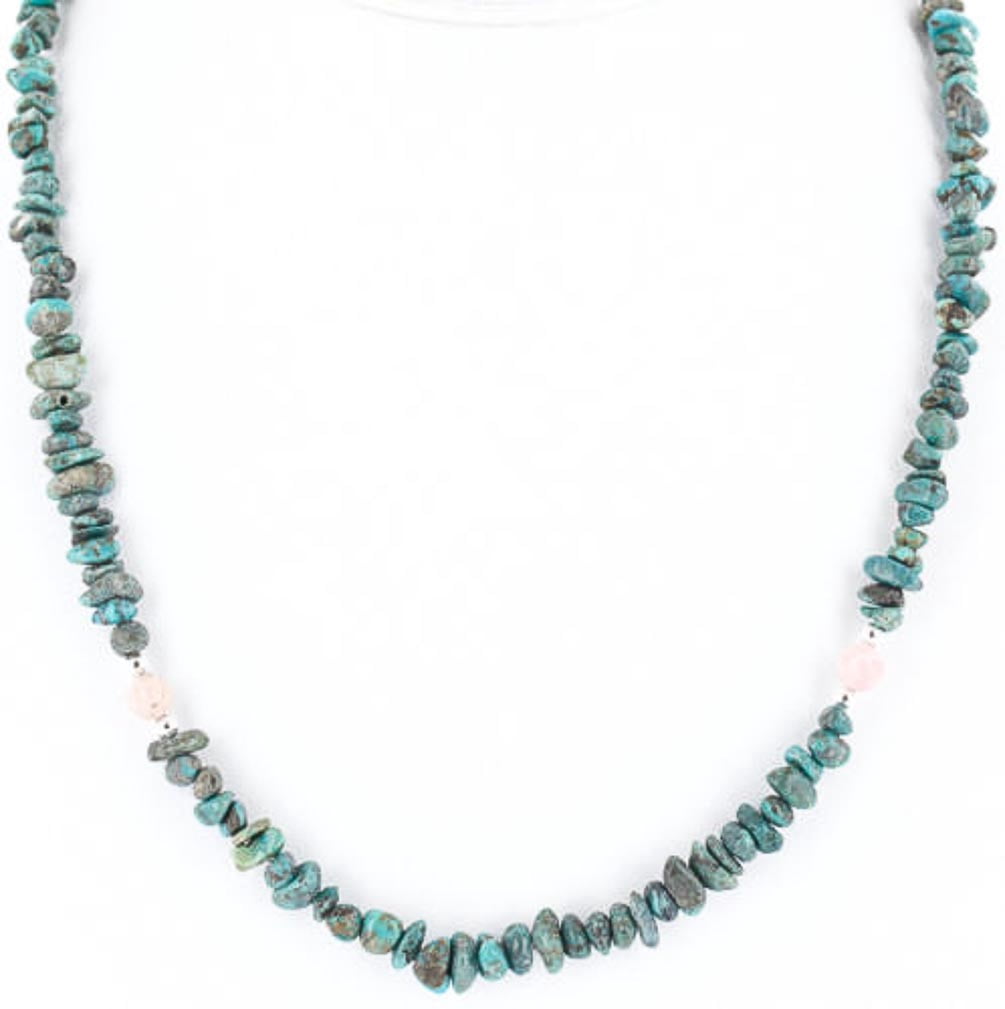 Collier Navajo Argent 925 - Six Brins De Turquoise - Native American - Occasion Bel état