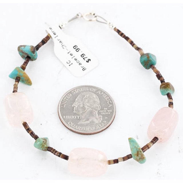 Certified Authentic Navajo .925 Sterling Silver Turquoise PINK QUARTZ Native American Bracelet