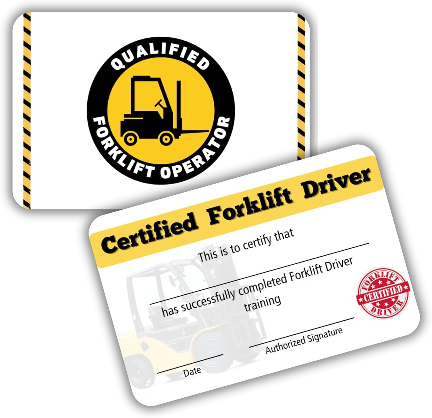 Certified Authorized Forklift Operator Card  5 pk 3.5x2.25 Plastic Wallet Training Certificate Fill In Name Completion Aerial Lift OSHA Checklist Qualified