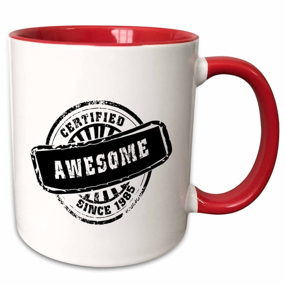 3drose, Certified Awesome Since 1985 - Funny Birthday Personal Birth Year Black Stamp - Fun Humor Humorous, 11oz Two-tone Red Mug