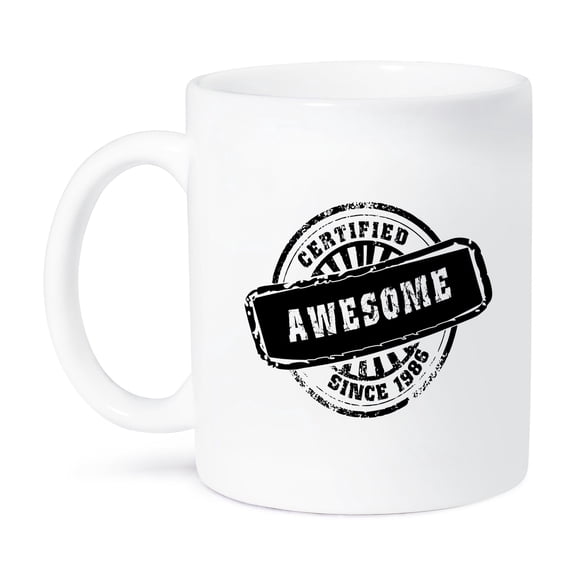 3dRose, Certified Awesome since 1986 - funny birthday personal birth year black stamp - fun humor humorous, 11oz Mug
